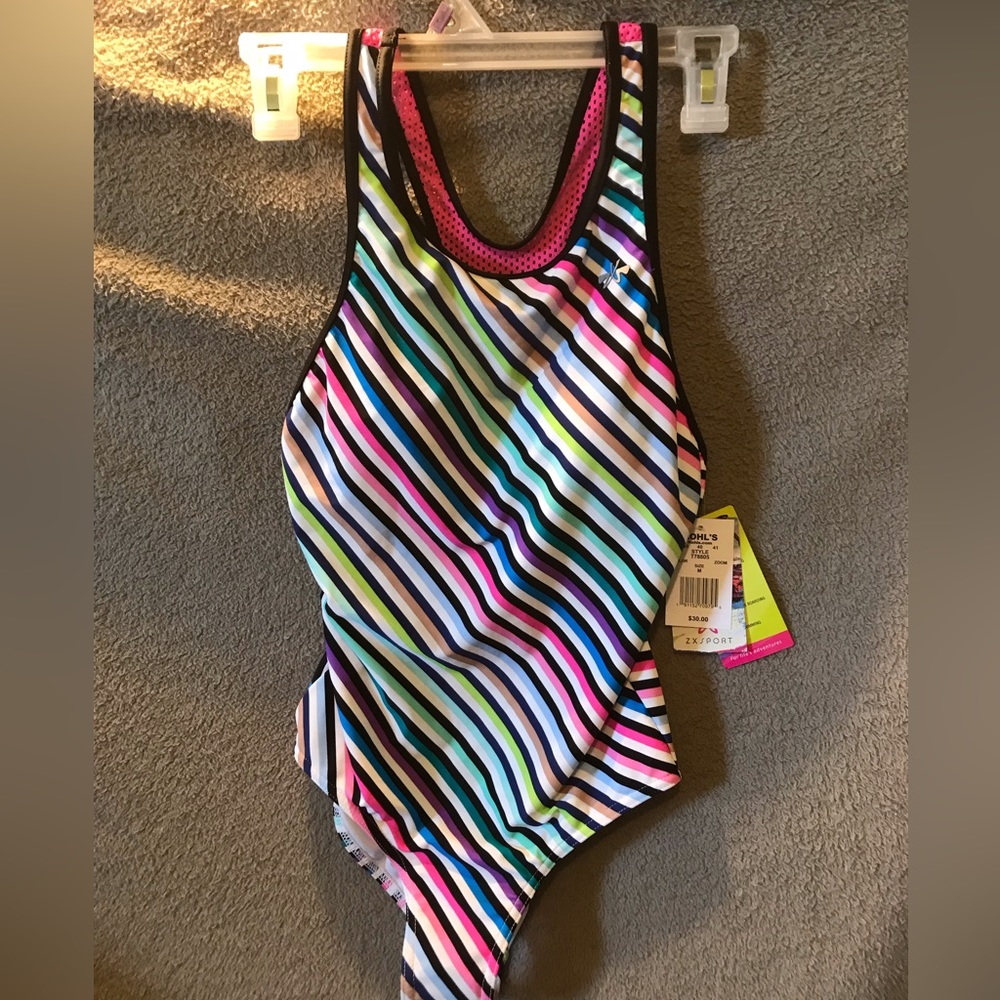NWT ZX Sport Stripped One Piece Swimsuit